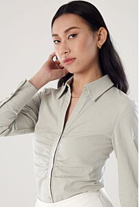 RUCHED BUTTON-UP BLOUSE